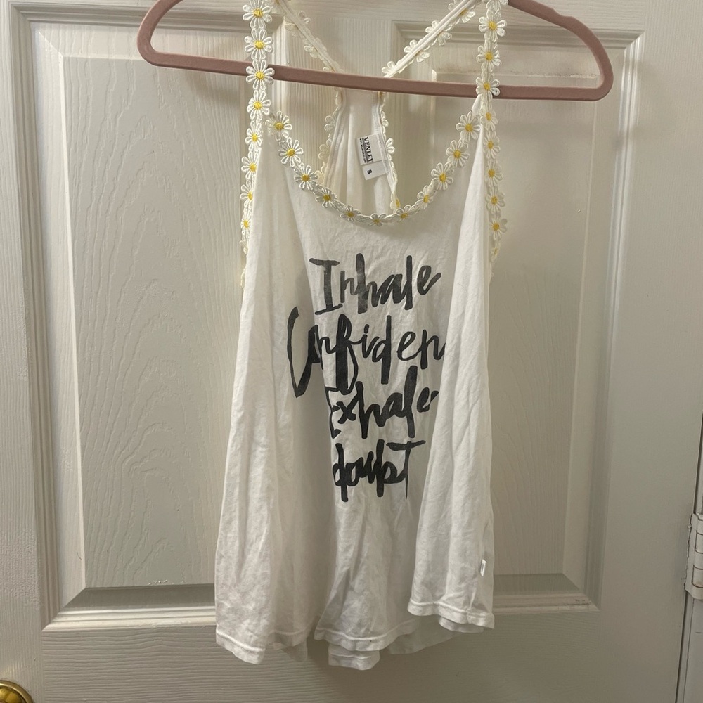 NWOT White Floral Trim Tank Top